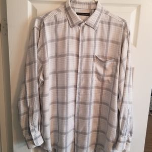Greg Norman Men's Soft Poly Grey & Wht Plaid Shirt